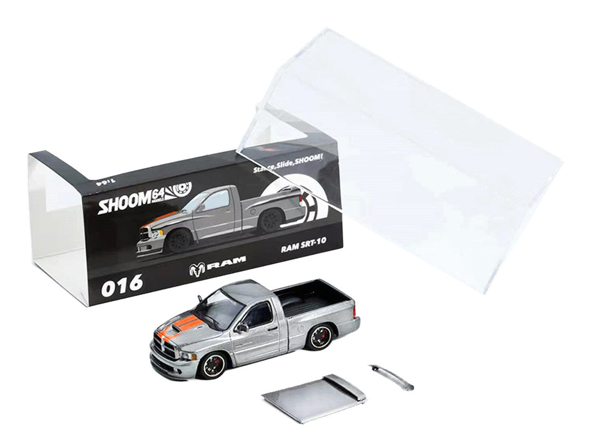 2003 Dodge Ram SRT-10 Pickup Truck Gray Metallic with Orange Stripes 1/64 Diecast Model Car by Shoom64 Models-1