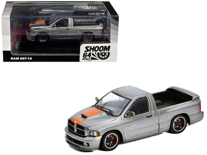 2003 Dodge Ram SRT-10 Pickup Truck Gray Metallic with Orange Stripes 1/64 Diecast Model Car by Shoom64 Models-4