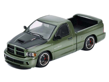 2003 Dodge Ram SRT-10 Pickup Truck Green Metallic with Matt Black Hood 1/64 Diecast Model Car by Shoom64 Models-2
