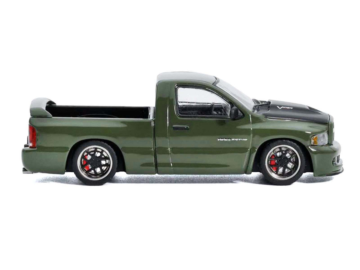 2003 Dodge Ram SRT-10 Pickup Truck Green Metallic with Matt Black Hood 1/64 Diecast Model Car by Shoom64 Models-3