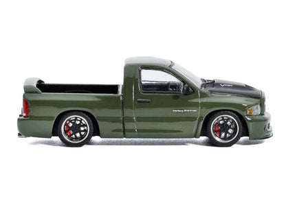 2003 Dodge Ram SRT-10 Pickup Truck Green Metallic with Matt Black Hood 1/64 Diecast Model Car by Shoom64 Models-3