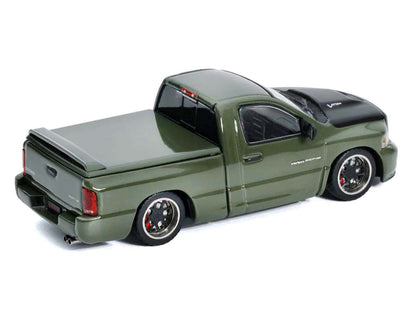 2003 Dodge Ram SRT-10 Pickup Truck Green Metallic with Matt Black Hood 1/64 Diecast Model Car by Shoom64 Models-0