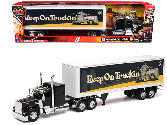 Kenworth W900 Truck Black with Dry Van Trailer "Tribute To Truckers Keep on Truckin'" "Long Haul Truckers" Series 1/32 Diecast Model by New Ray by New Ray
