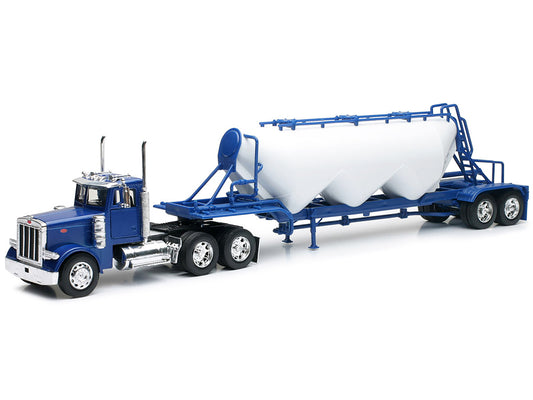 Peterbilt 379 Truck Blue with Pneumatic Tanker Trailer White "Long Haul Truckers" Series 1/32 Diecast Model by New Ray by New Ray