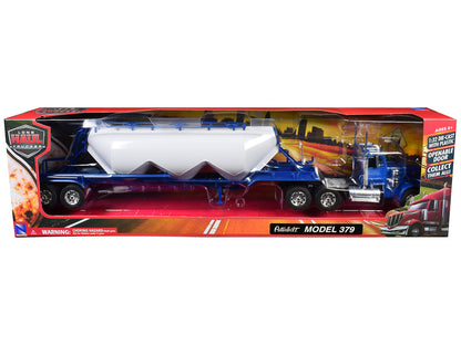 Peterbilt 379 Truck Blue with Pneumatic Tanker Trailer White "Long Haul Truckers" Series 1/32 Diecast Model by New Ray by New Ray