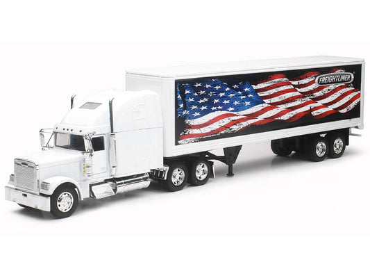 Freightliner Classic XL Truck White with Dry Van Trailer White with Patriotic Graphic "Long Haul Truckers" Series 1/32 Diecast Model by New Ray by New Ray