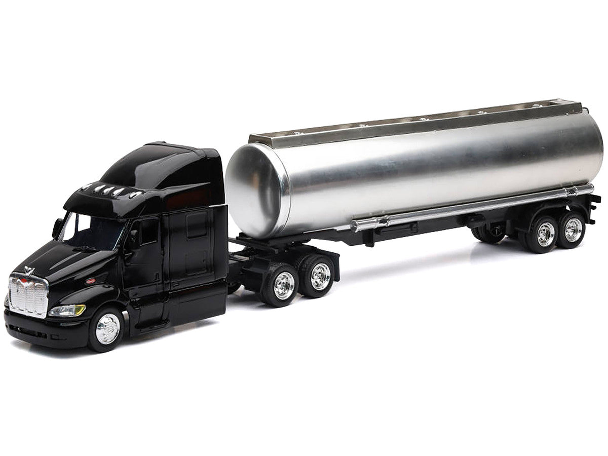 Peterbilt 387 Truck Black with Tanker Trailer Silver "Long Haul Truckers" Series 1/43 Diecast Model by New Ray by New Ray