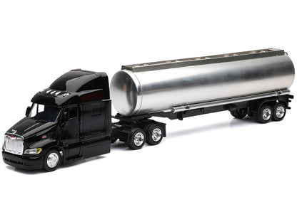 Peterbilt 387 Truck Black with Tanker Trailer Silver "Long Haul Truckers" Series 1/43 Diecast Model by New Ray by New Ray