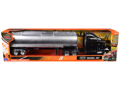 Peterbilt 387 Truck Black with Tanker Trailer Silver "Long Haul Truckers" Series 1/43 Diecast Model by New Ray by New Ray