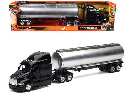 Peterbilt 387 Truck Black with Tanker Trailer Silver "Long Haul Truckers" Series 1/43 Diecast Model by New Ray by New Ray