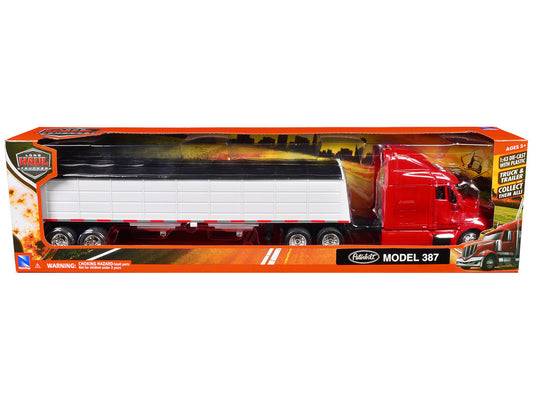 Peterbilt 387 Truck Red with Grain Trailer White "Long Haul Truckers" Series 1/43 Diecast Model by New Ray by New Ray