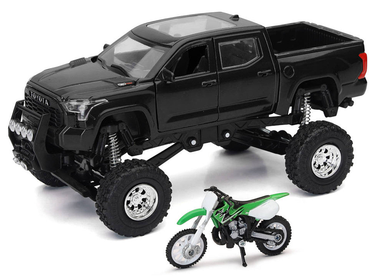 Toyota Tundra Pro Pickup Truck Black and Kawasaki KX 250 Motorcycle Green and White "Xtreme Off-Road" Series 1/32 Diecast Models by New Ray by New Ray