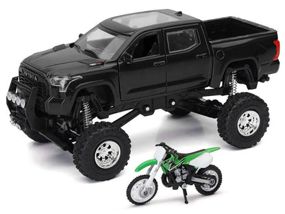 Toyota Tundra Pro Pickup Truck Black and Kawasaki KX 250 Motorcycle Green and White "Xtreme Off-Road" Series 1/32 Diecast Models by New Ray by New Ray