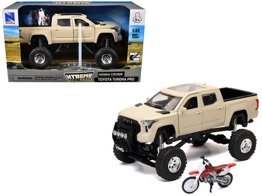 Toyota Tundra Pro Pickup Truck Tan and Honda CR250R Motorcycle Red and White "Xtreme Off-Road" Series 1/32 Diecast Models by New Ray by New Ray