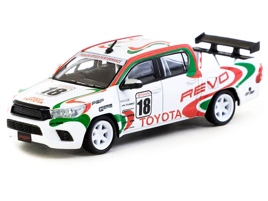 Toyota Hilux Pickup Truck RHD (Right Hand Drive) #18 White with Red and Green Graphics "Hobby64" Series 1/64 Diecast Model Car by Tarmac Works by Tarmac Works
