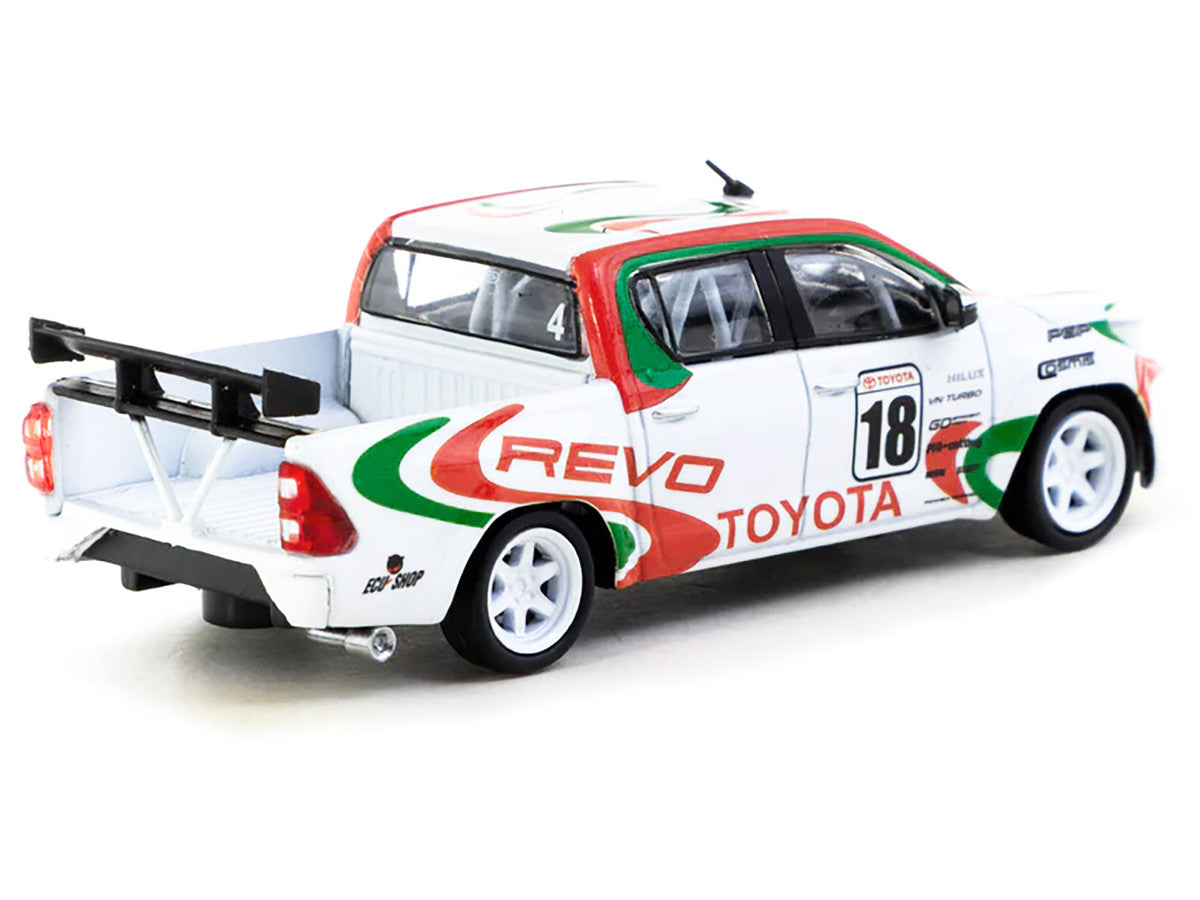Toyota Hilux Pickup Truck RHD (Right Hand Drive) #18 White with Red and Green Graphics "Hobby64" Series 1/64 Diecast Model Car by Tarmac Works by Tarmac Works