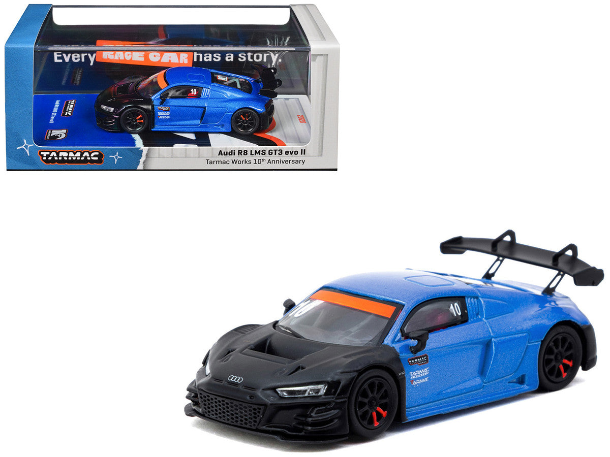 Audi R8 LMS GT3 evo II #10 "Tarmac Works 10th Anniversary" Blue Metallic and Matt Black "Hobby64" Series 1/64 Diecast Model Car by Tarmac Works by Tarmac Works