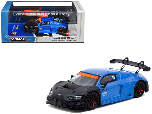 Audi R8 LMS GT3 evo II #10 "Tarmac Works 10th Anniversary" Blue Metallic and Matt Black "Hobby64" Series 1/64 Diecast Model Car by Tarmac Works by Tarmac Works