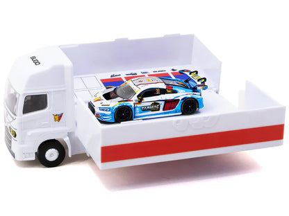 Audi R8 LMS GT3 evo II #30 James Yu "Uno Racing Team" "Macau GT Cup - FIA GT World Cup" (2024) with Plastic Transporter Packaging and Collectible Tarmac Cards "Hobby64" Series 1/64 Diecast Model Car by Tarmac Works by Tarmac Works