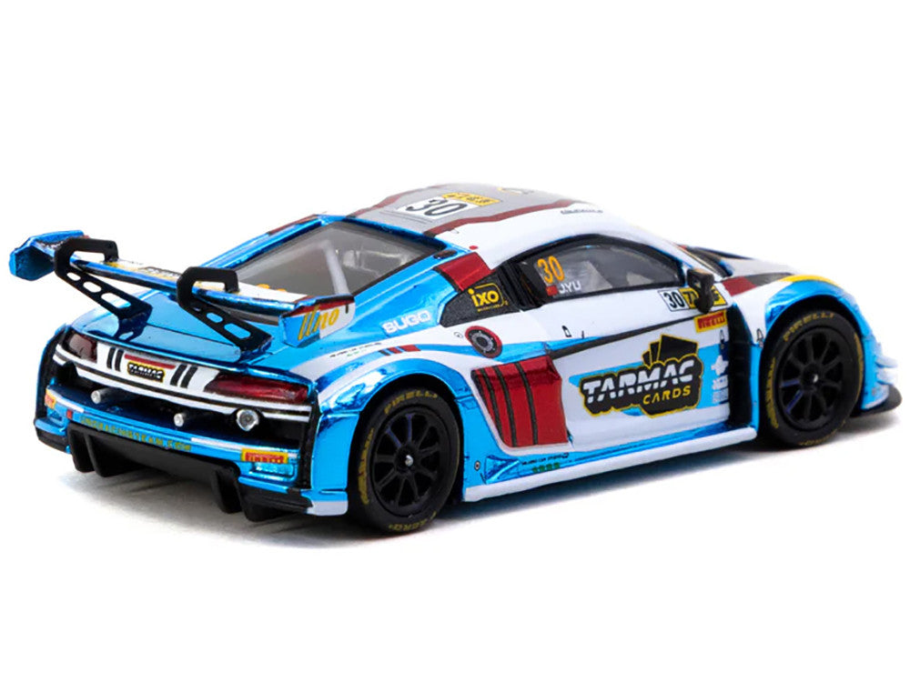 Audi R8 LMS GT3 evo II #30 James Yu "Uno Racing Team" "Macau GT Cup - FIA GT World Cup" (2024) with Plastic Transporter Packaging and Collectible Tarmac Cards "Hobby64" Series 1/64 Diecast Model Car by Tarmac Works by Tarmac Works