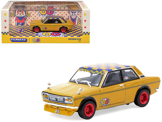 Datsun 510 "OG Beer" Yellow with Checkered Top "Hobby64" Series 1/64 Diecast Model Car by Tarmac Works by Tarmac Works