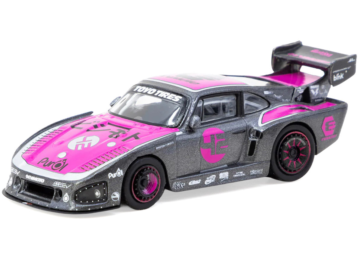 Porsche 935 K3V Bisimoto Gray Metallic with Pink Hood and Top with Tarmac Cards "Hobby64" Series 1/64 Diecast Model by Tarmac Works by Tarmac Works
