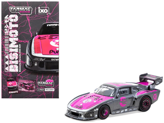 Porsche 935 K3V Bisimoto Gray Metallic with Pink Hood and Top with Tarmac Cards "Hobby64" Series 1/64 Diecast Model by Tarmac Works by Tarmac Works