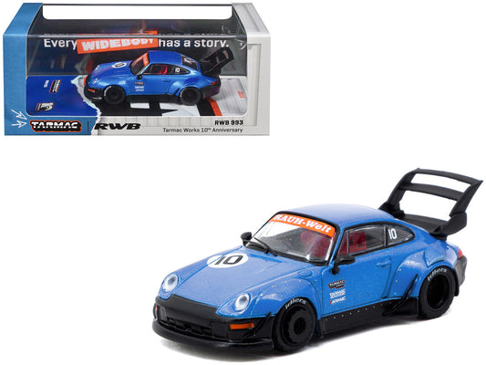RWB 993 RHD (Right Hand Drive) #10 "Tarmac Works 10th Anniversary" Blue Metallic "Hobby64" Series 1/64 Diecast Model Car by Tarmac Works by Tarmac Works