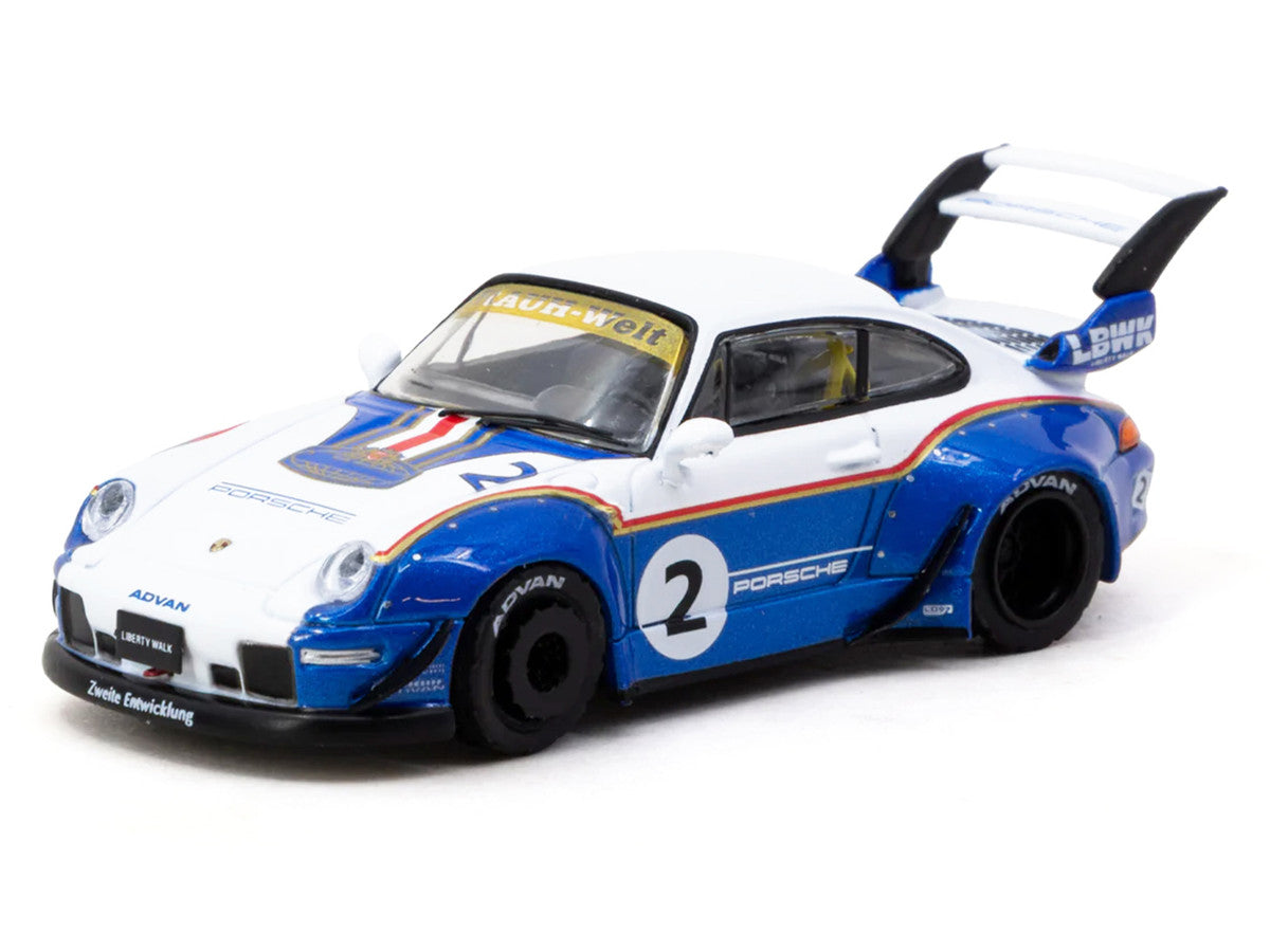 RWB 993 #2 "Liberty Walk" White and Blue Metallic with Container Packaging "Hobby64" Series 1/64 Diecast Model Car by Tarmac Works by Tarmac Works