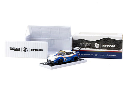 RWB 993 #2 "Liberty Walk" White and Blue Metallic with Container Packaging "Hobby64" Series 1/64 Diecast Model Car by Tarmac Works by Tarmac Works