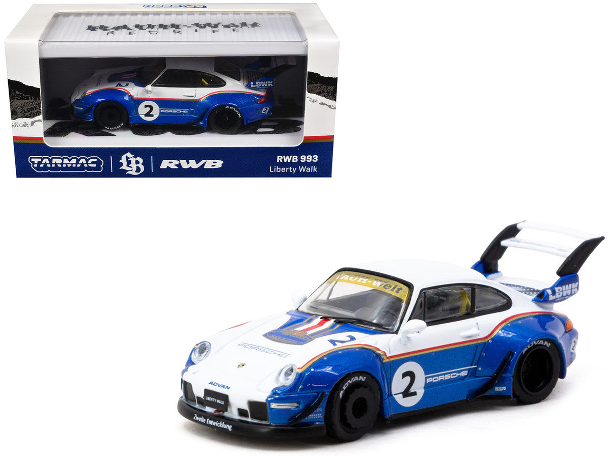 RWB 993 #2 "Liberty Walk" White and Blue Metallic with Container Packaging "Hobby64" Series 1/64 Diecast Model Car by Tarmac Works by Tarmac Works