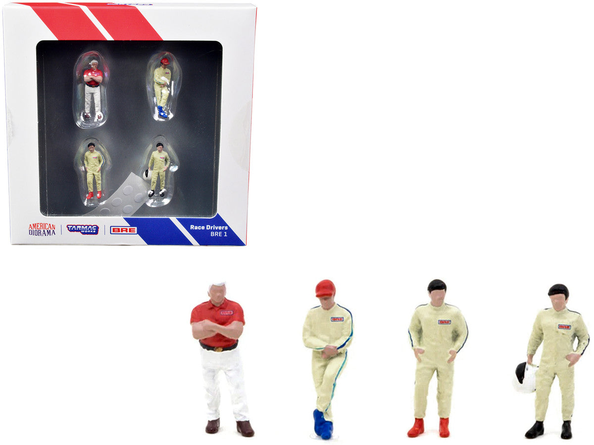 "Race Drivers" 4 Piece Diecast Figure Set "BRE" for 1/64 Scale Models by Tarmac Works & American Diorama by Tarmac Works