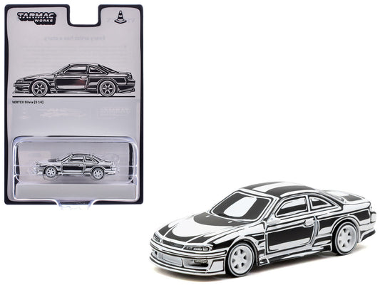 VERTEX Silvia (S14) "Designed by Joshua Vides" Black and White "Global64" Series 1/64 Diecast Model Car by Tarmac Works by Tarmac Works