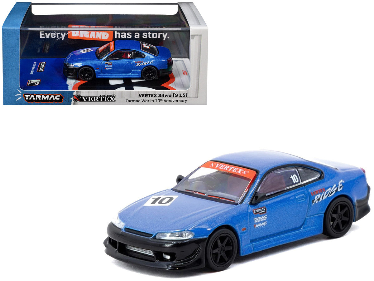 Nissan Vertex Silvia (S15) RHD (Right Hand Drive) #10 "Tarmac Works 10th Anniversary" Blue Metallic "Global64" 1/64 Diecast Model Car by Tarmac Works by Tarmac Works