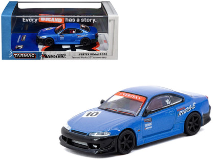Nissan Vertex Silvia (S15) RHD (Right Hand Drive) #10 "Tarmac Works 10th Anniversary" Blue Metallic "Global64" 1/64 Diecast Model Car by Tarmac Works by Tarmac Works