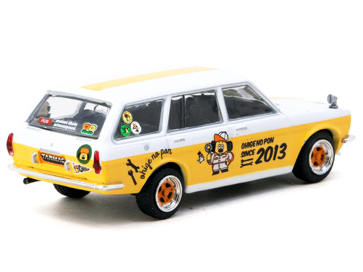Datsun Bluebird 510 Wagon "Ohige no Pon" White with Orange Stripes and Graphics "Global64" Series 1/64 Diecast Model Car by Tarmac Works by Tarmac Works