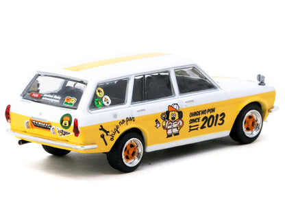 Datsun Bluebird 510 Wagon "Ohige no Pon" White with Orange Stripes and Graphics "Global64" Series 1/64 Diecast Model Car by Tarmac Works by Tarmac Works