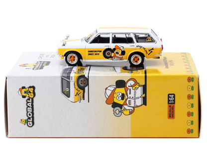 Datsun Bluebird 510 Wagon "Ohige no Pon" White with Orange Stripes and Graphics "Global64" Series 1/64 Diecast Model Car by Tarmac Works by Tarmac Works