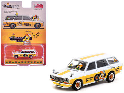 Datsun Bluebird 510 Wagon "Ohige no Pon" White with Orange Stripes and Graphics "Global64" Series 1/64 Diecast Model Car by Tarmac Works by Tarmac Works