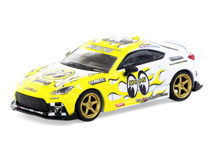 Toyota GR86 RHD (Right Hand Drive) "MoonEyes" White with Yellow Flames and Graphics "Global64" Series 1/64 Diecast Model by Tarmac Works by Tarmac Works