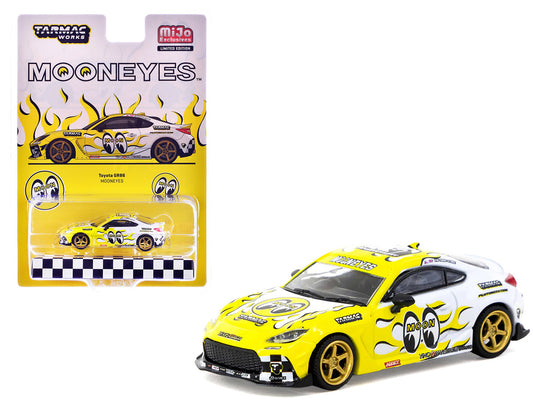 Toyota GR86 RHD (Right Hand Drive) "MoonEyes" White with Yellow Flames and Graphics "Global64" Series 1/64 Diecast Model by Tarmac Works by Tarmac Works