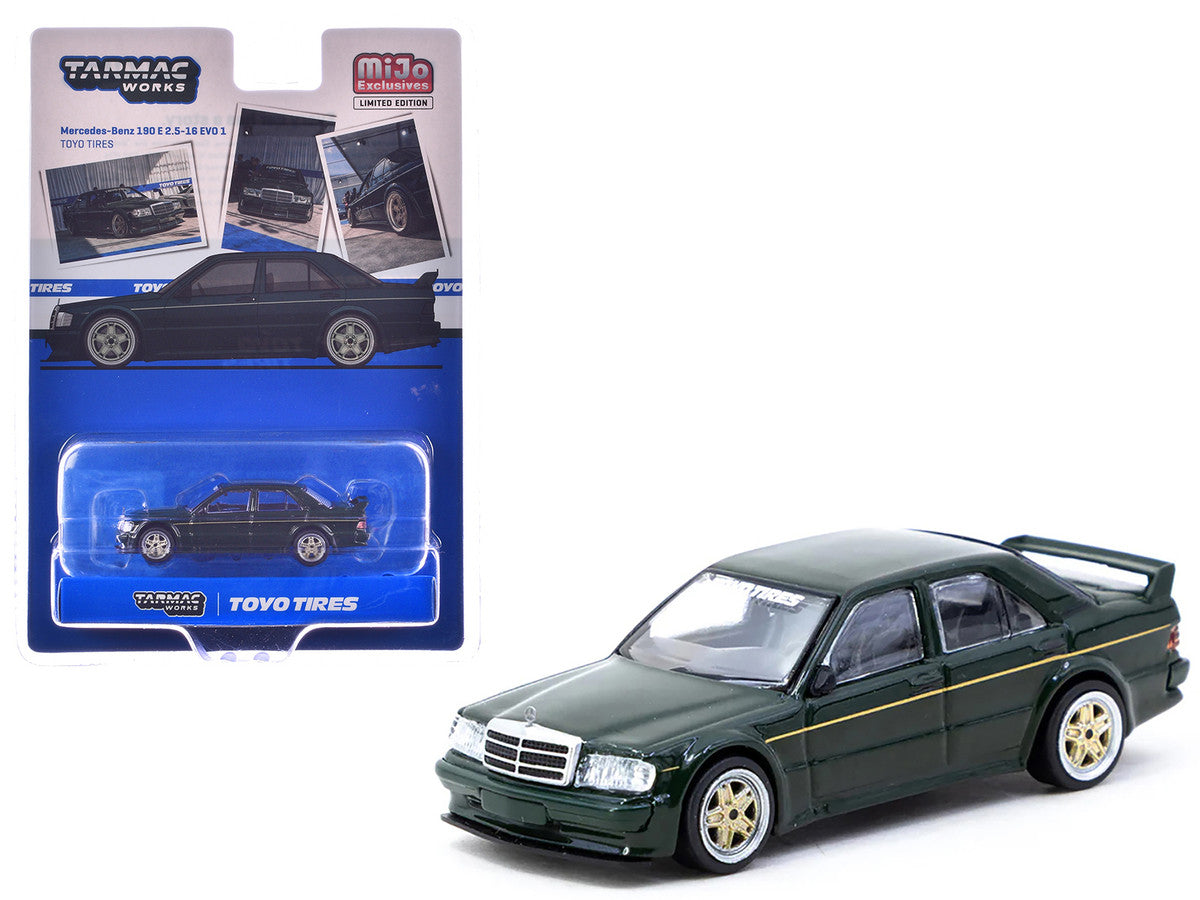 Mercedes-Benz 190 E 2.5-16 EVO 1 "Toyo Tires" Dark Green "Global64" Series 1/64 Diecast Model by Tarmac Works by Tarmac Works
