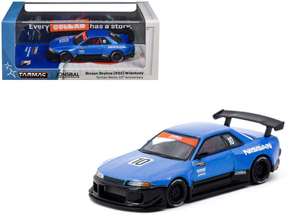 Nissan Skyline (R32) Widebody RHD (Right Hand Drive) #10 "Tarmac Works 10th Anniversary" Blue Metallic "Global64" 1/64 Diecast Model Car by Tarmac Works by Tarmac Works