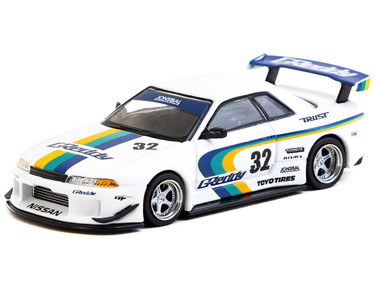 Nissan Skyline GT-R (R32) Widebody RHD (Right Hand Drive) #32 "Greddy - Jonsibal Designworks" White with Stripes "Global64" Series 1/64 Diecast Model by Tarmac Works by Tarmac Works
