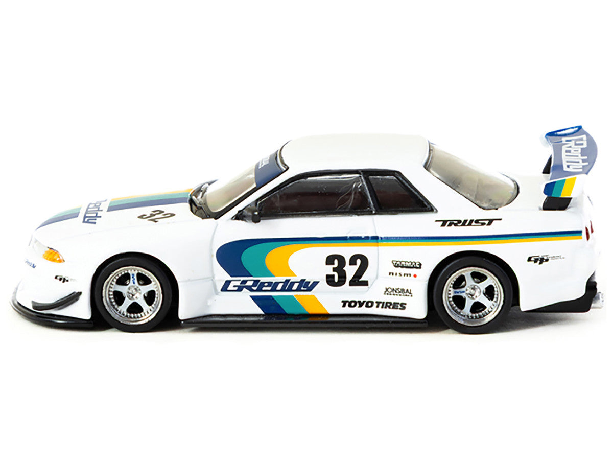 Nissan Skyline GT-R (R32) Widebody RHD (Right Hand Drive) #32 "Greddy - Jonsibal Designworks" White with Stripes "Global64" Series 1/64 Diecast Model by Tarmac Works by Tarmac Works