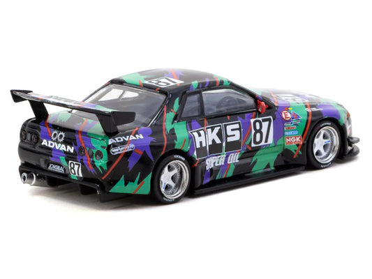 Nissan Skyline (R32) Widebody RHD (Right Hand Drive) #87 "HKS - Designed by Jon Sibal" Black with Graphics with Tarmac Cards "Global64" Series 1/64 Diecast Model Car by Tarmac Works by Tarmac Works