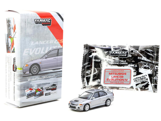 Mitsubishi Lancer Evolution IV Silver Metallic with Tarmac Cards "Global64" Series 1/64 Diecast Model by Tarmac Works by Tarmac Works