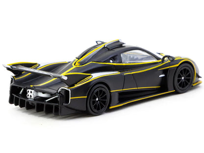 Pagani Huayra R Matt Black with Silver Accents and Yellow Stripes "Global64" Series 1/64 Diecast Model by Tarmac Works by Tarmac Works