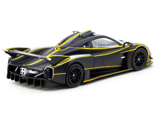 Pagani Huayra R Matt Black with Silver Accents and Yellow Stripes "Global64" Series 1/64 Diecast Model by Tarmac Works by Tarmac Works
