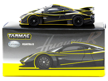 Pagani Huayra R Matt Black with Silver Accents and Yellow Stripes "Global64" Series 1/64 Diecast Model by Tarmac Works by Tarmac Works